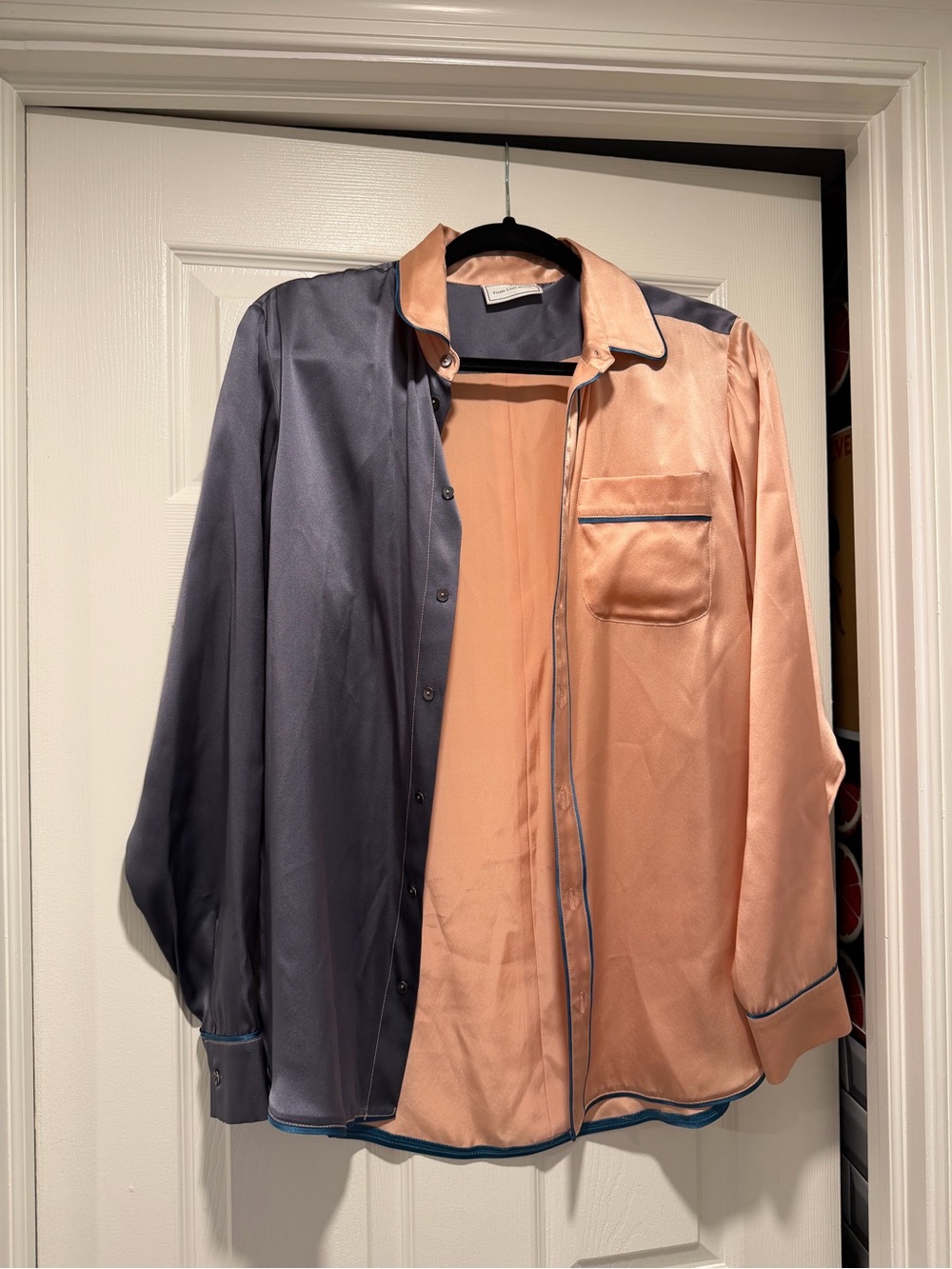 Pierre-Louis Mascia Peach & Charcoal Silk Long Sleeved Shirt